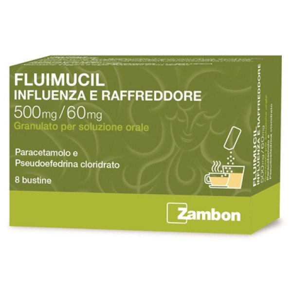 Fluimucil Influenza e Raffreddore 500mg/60mg 8 Bustine
