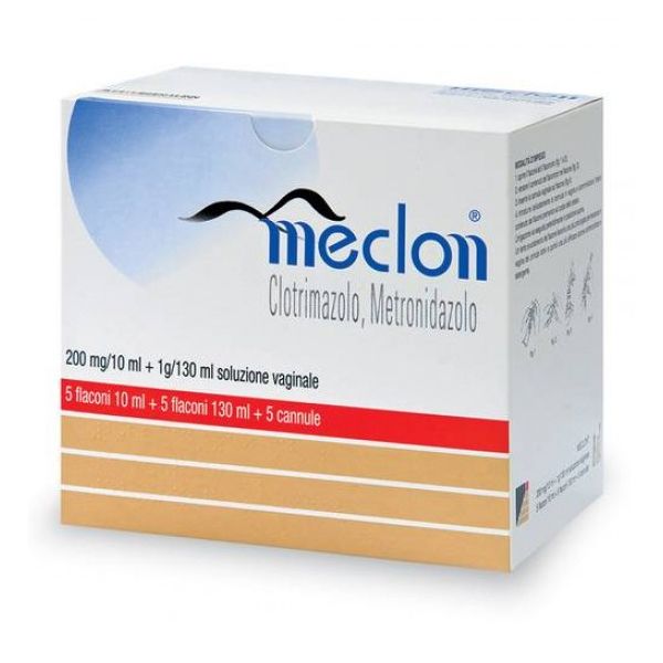 Meclon Soluzione Vaginale 200 mg / 10 ml + 1 g / 130 ml 5 Flaconi + 5 Cannule