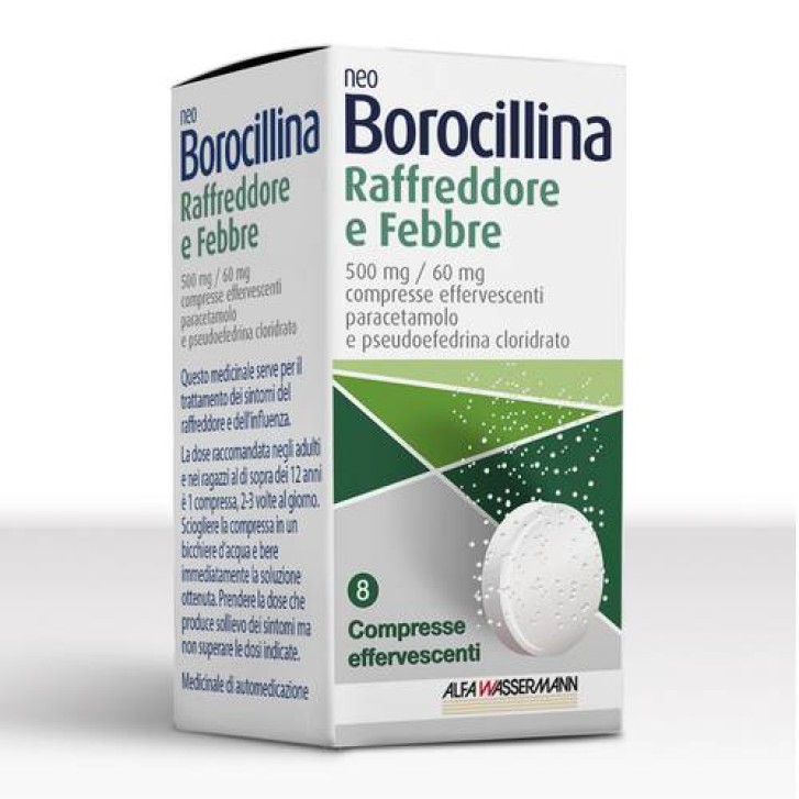 NeoBorocillina Raffreddore e Febbre 500 mg / 60 mg Paracetamolo 8 Compresse Effervescenti