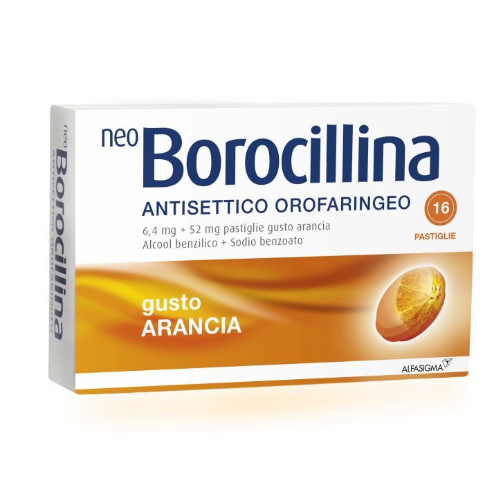 NeoBorocillina Antisettico Orofaringeo 6,4 mg + 52 mg Arancia 16 Pastiglie