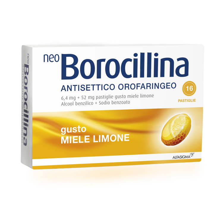 NeoBorocillina Antisettico Orofaringeo 6,4 mg + 52 mg Limone e Miele 16 Pastiglie