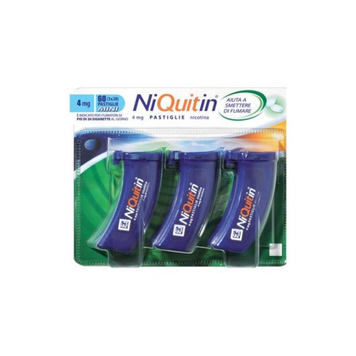NiQuitin 4 mg Nicotina Mini Pastiglie per Smettere di Fumare Gusto Menta 3 Astucci