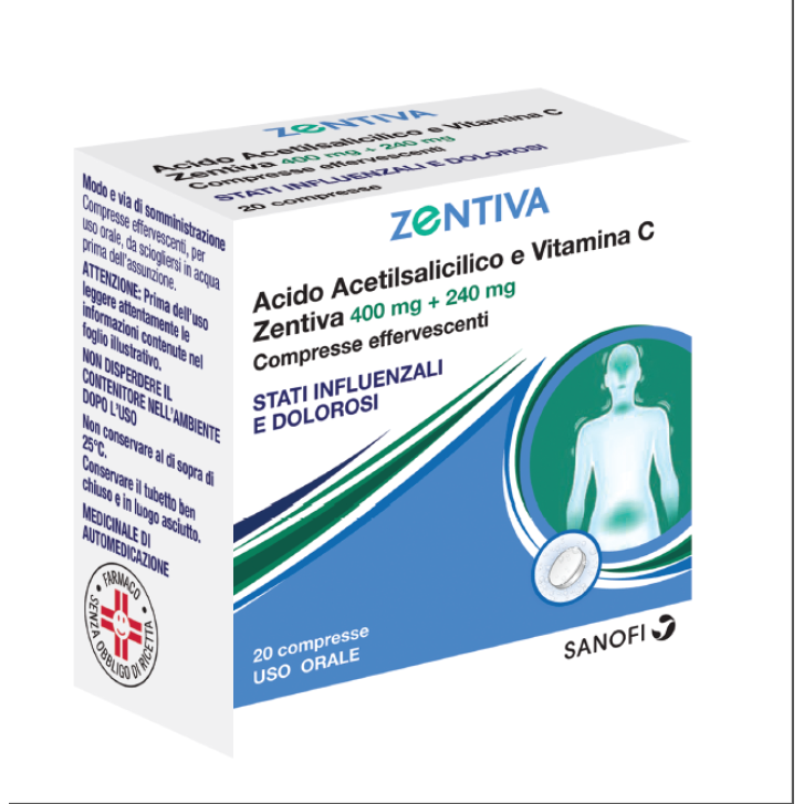 Acido Acetilsalicilico + Vitamina C Zentiva 400 mg + 240 mg 20 Compresse Effervescenti