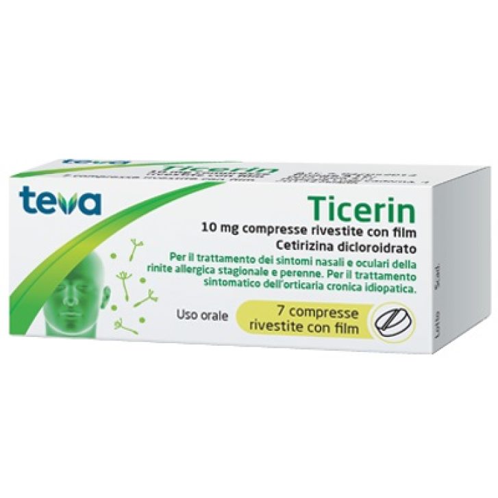 Teva Ticerin 10 mg Cetirizin Dicloroidrato Antistaminico 7 Compresse Rivestite
