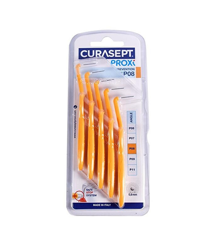 Curasept Proxi Prevention Scovolino con Testina Angolata 0,8 mm Arancione 5 Pezzi