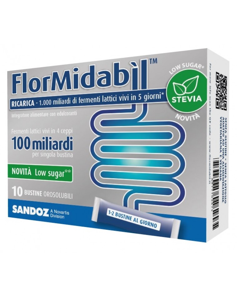 FlorMidabil Ricarica con Stevia 10 Bustine - Integratore Fermenti Lattici