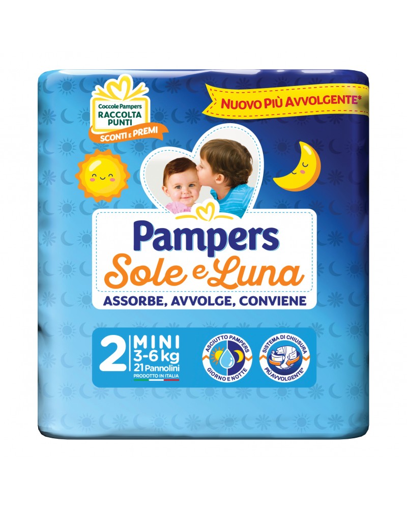 Pampers Sole e Luna Pannolini Taglia 2 Mini 3-6 Kg 21 pezzi