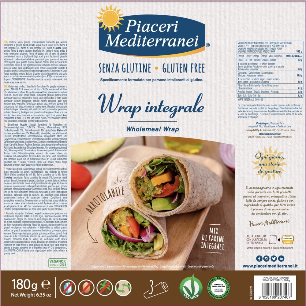 Piaceri Mediterranei Wrap Piadine Integrali Senza Glutine 175 grammi