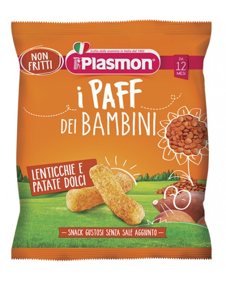 Plasmon Paff Snack Gustosi per Bambini Lenticchie e Patate Dolci 15 grammi