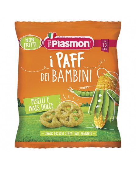 Plasmon Paff Snack Gustosi per Bambini Piselli e Mais Dolce 15 grammi