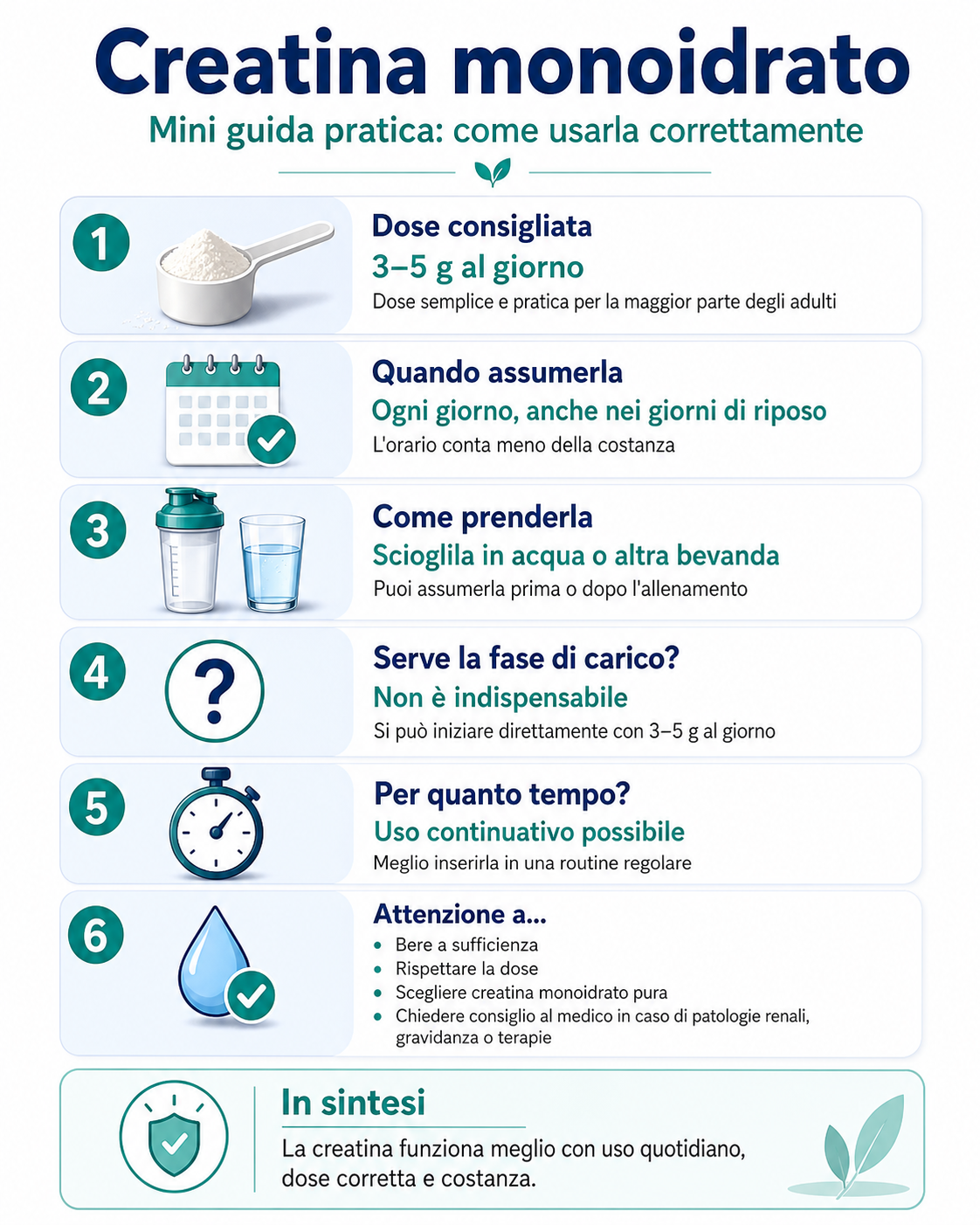 Creatina monoidrato: dose consigliata, quando assumerla e come usarla correttamente