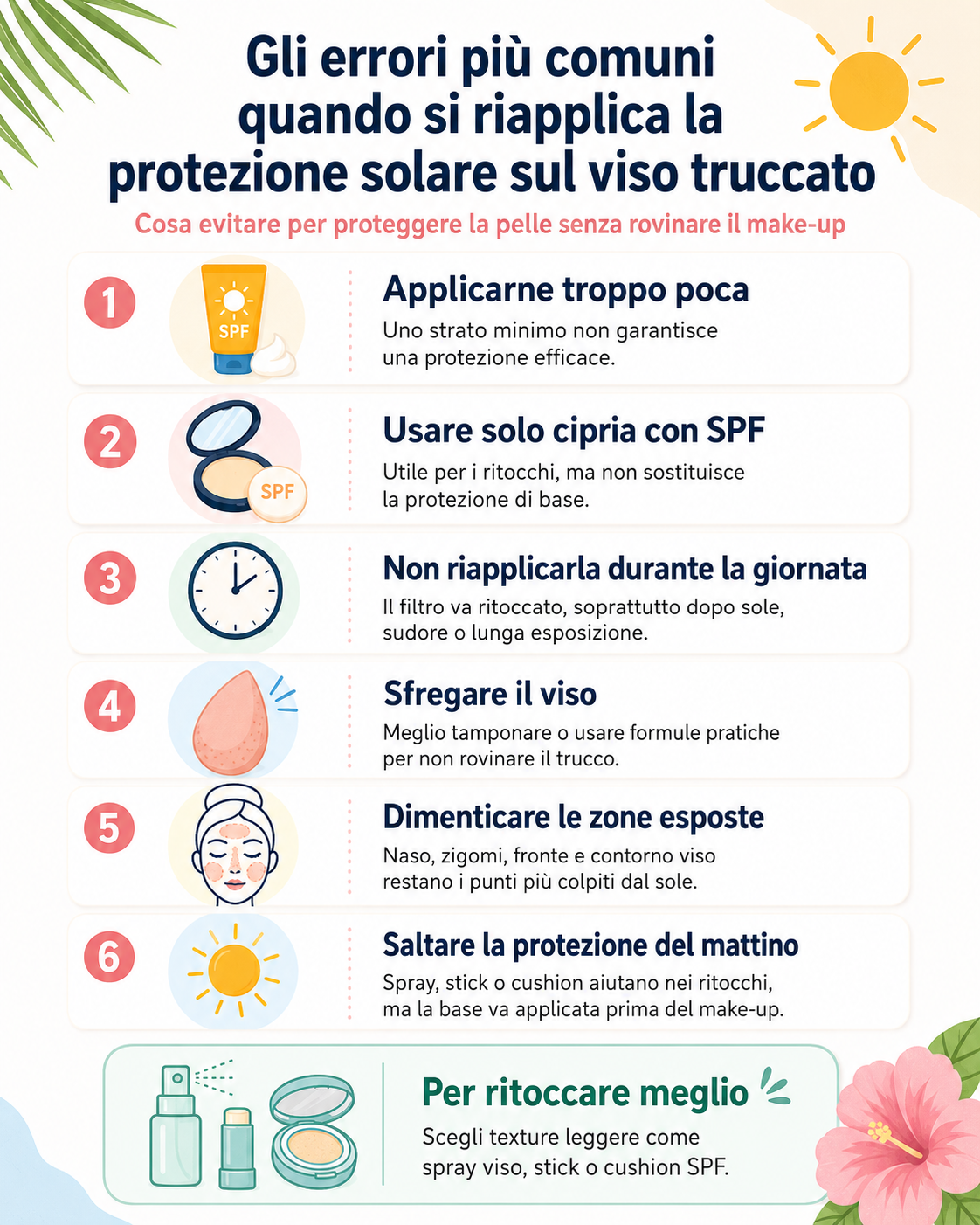 Errori comuni quando si riapplica la protezione solare sul viso truccato senza rovinare il make-up
