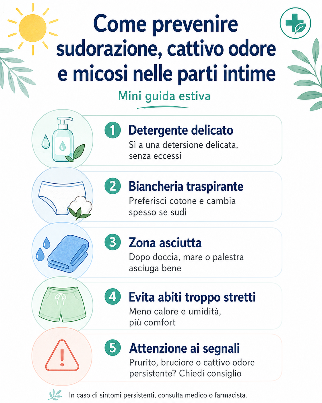 Come prevenire sudorazione intima, cattivo odore e micosi in estate con detergente delicato, biancheria traspirante e corretta asciugatura