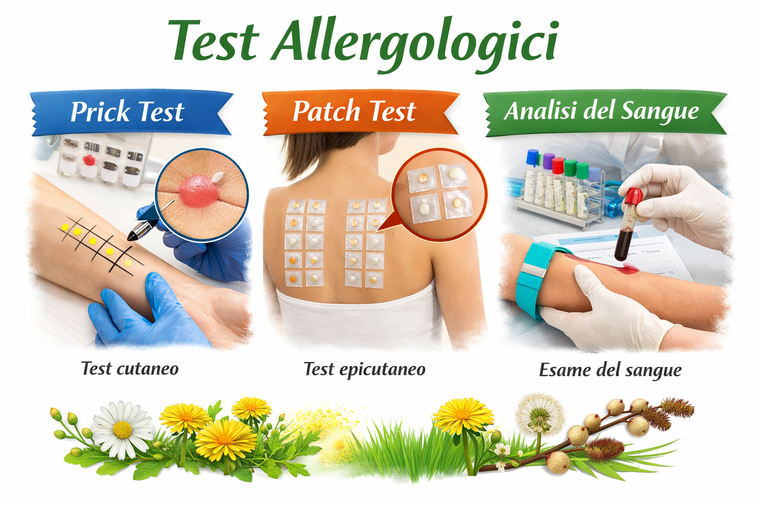 Test allergologici per allergie primaverili: prick test, patch test e analisi del sangue