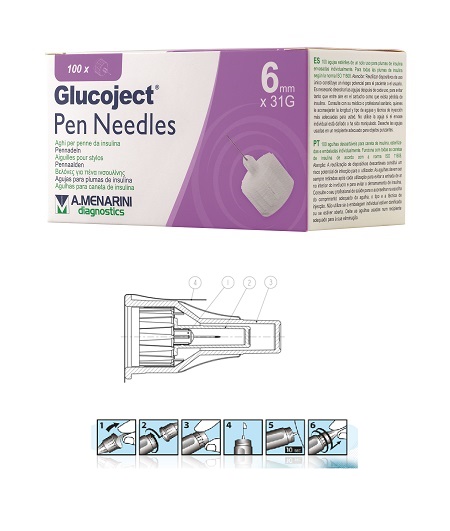 Glucoject Pen Needles G31 6 mm Aghi per Penne da Insulina 100 pezzi