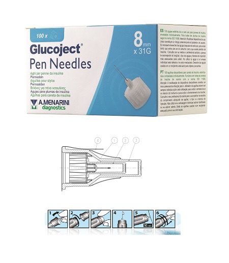Glucoject Pen Needles G31 8 mm Aghi per Penne da Insulina 100 pezzi