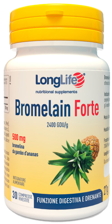 Longlife Bromelain Forte 30 Compresse - Integratore Funzione Digestiva e Drenante