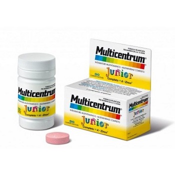 Multicentrum Junior Integratore alimentare Multivitaminico Multiminerale, apporto completo formulato per i bambini 4+, Senza Glutine, Gusto Limone e Lampone, 30 Compresse Masticabili