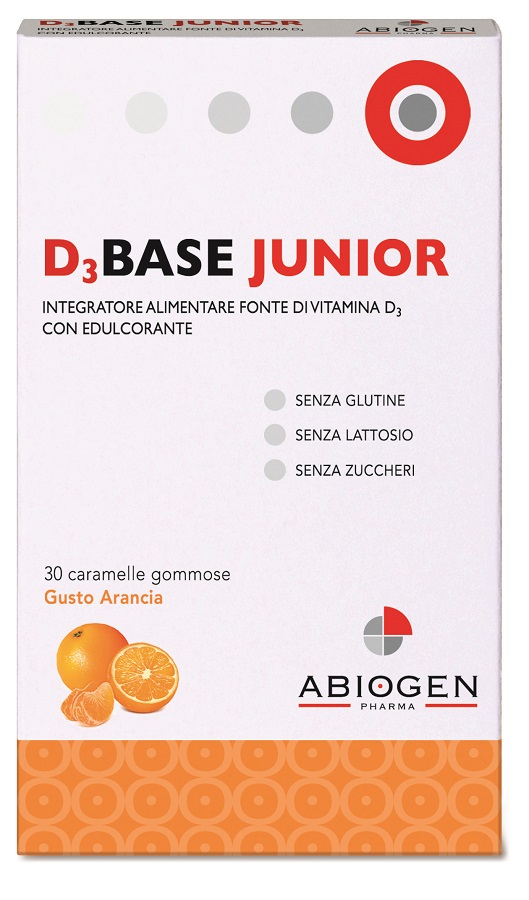 D3 Base Junior 30 Caramelle - Integratore di Vitamina D3 Gusto Arancia