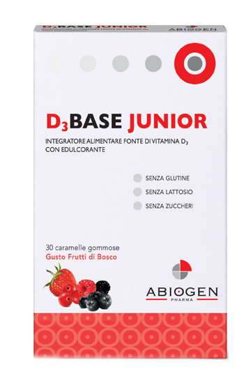 D3 Base Junior 30 Caramelle - Integratore di Vitamina D3 Gusto Frutti di Bosco