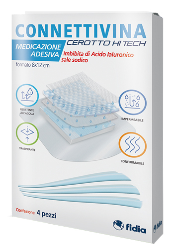 Connettivina Cerotto Hi Tech Medicazione Adesiva 8 x 12 cm 4 Pezzi